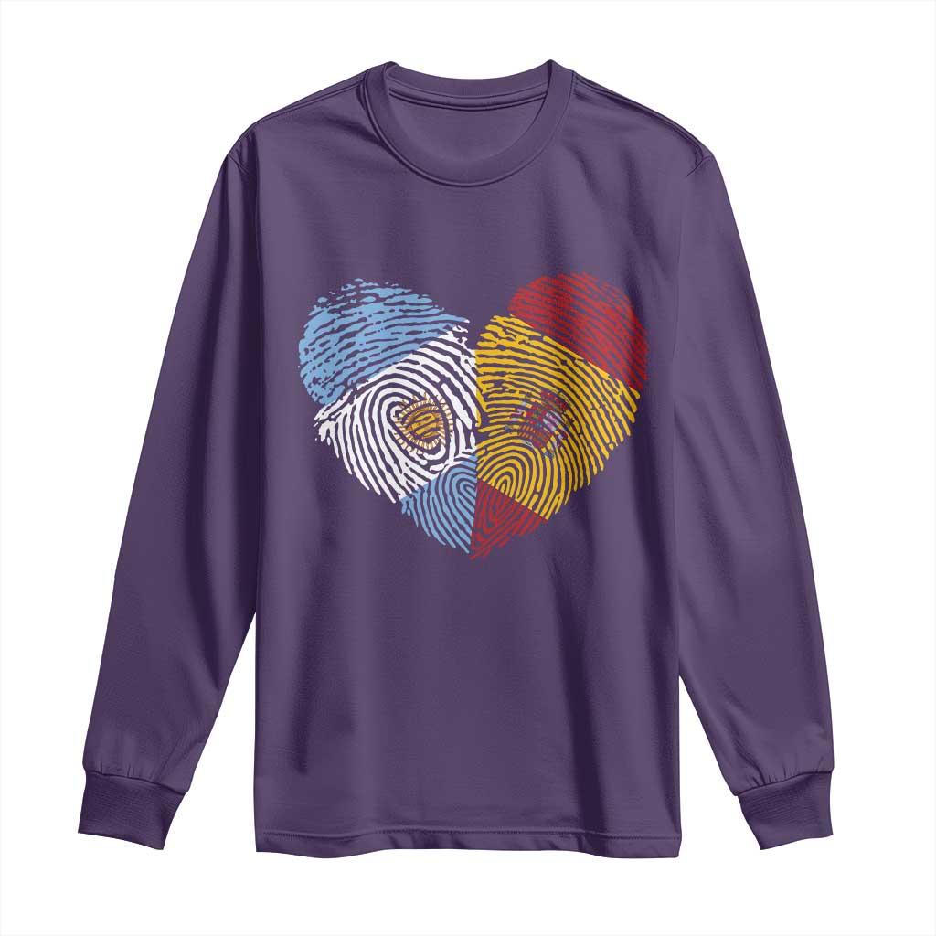 Argentina Spain Flag Mixed Roots Fingerprint Heart Graphic Long Sleeve Shirt Argentine Spanish Dual Heritage Hispanic Pride Match Day