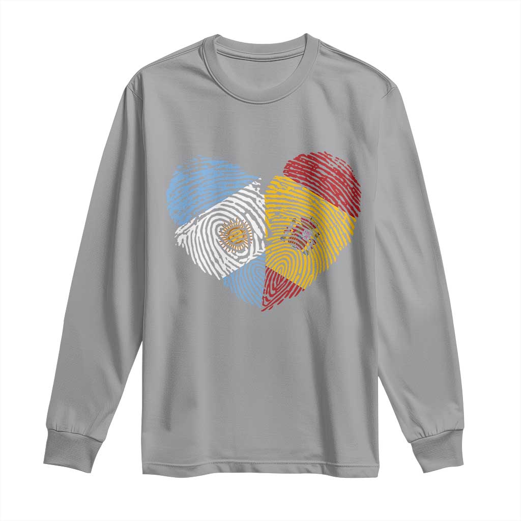 Argentina Spain Flag Mixed Roots Fingerprint Heart Graphic Long Sleeve Shirt Argentine Spanish Dual Heritage Hispanic Pride Match Day