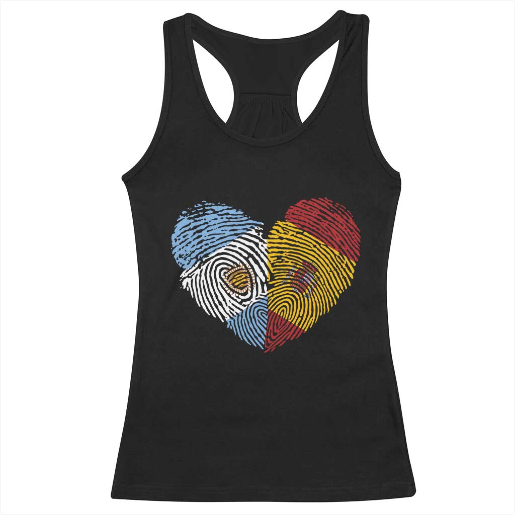 Argentina Spain Flag Mixed Roots Fingerprint Heart Graphic Racerback Tank Top Argentine Spanish Dual Heritage Hispanic Pride Match Day