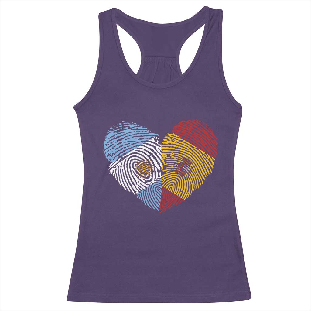 Argentina Spain Flag Mixed Roots Fingerprint Heart Graphic Racerback Tank Top Argentine Spanish Dual Heritage Hispanic Pride Match Day