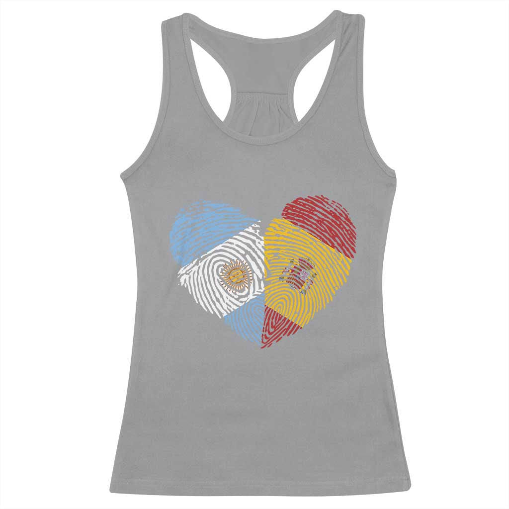 Argentina Spain Flag Mixed Roots Fingerprint Heart Graphic Racerback Tank Top Argentine Spanish Dual Heritage Hispanic Pride Match Day