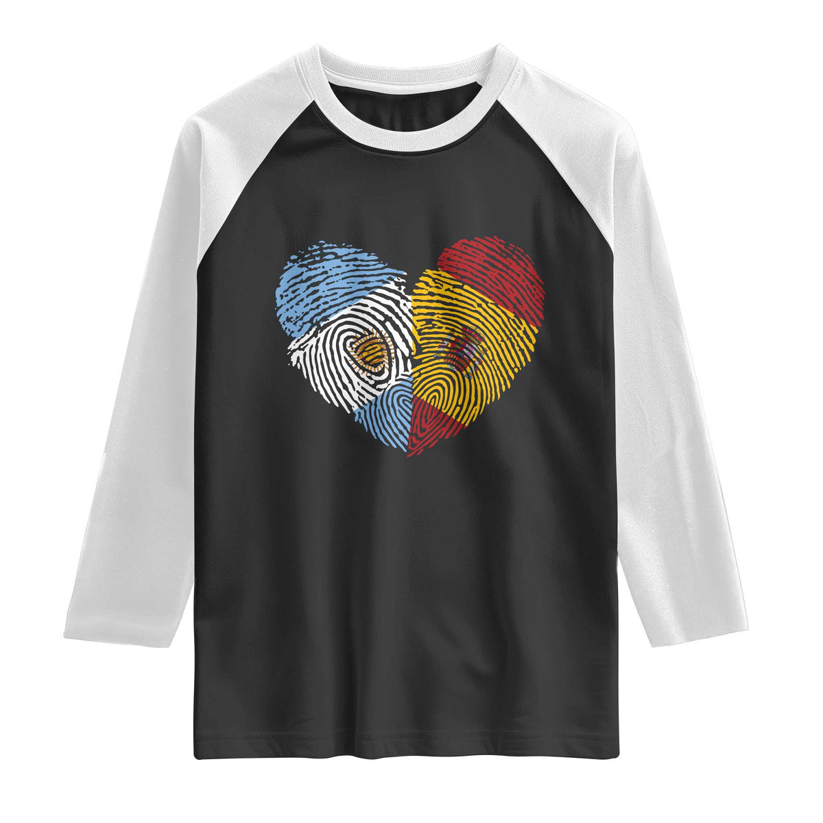 Argentina Spain Flag Mixed Roots Fingerprint Heart Graphic Raglan Shirt Argentine Spanish Dual Heritage Hispanic Pride Match Day