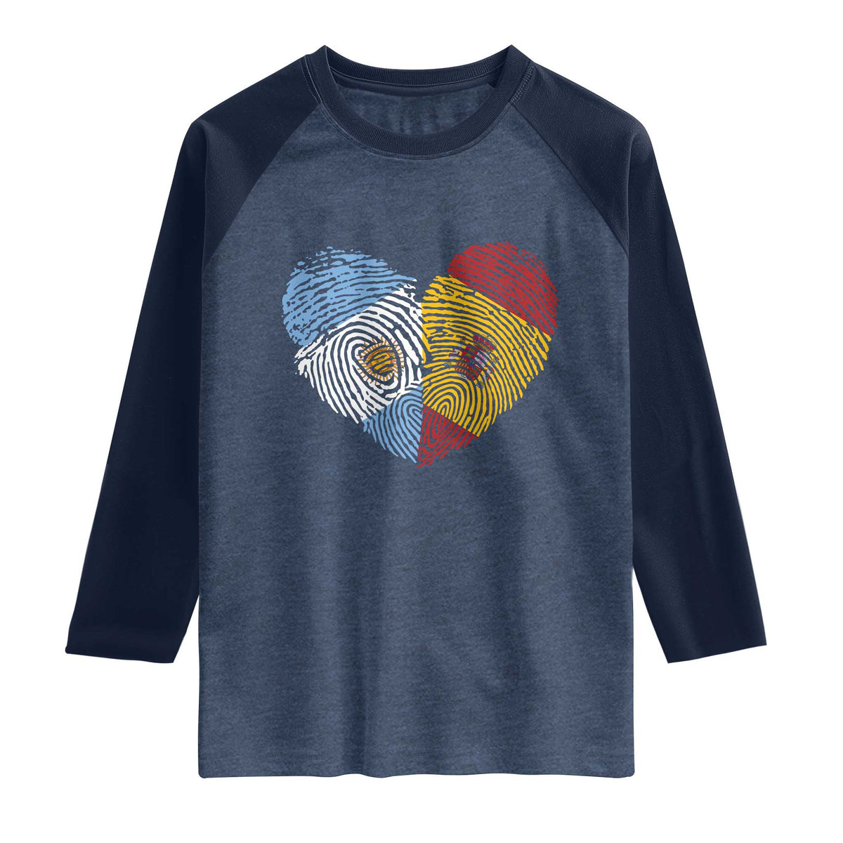 Argentina Spain Flag Mixed Roots Fingerprint Heart Graphic Raglan Shirt Argentine Spanish Dual Heritage Hispanic Pride Match Day