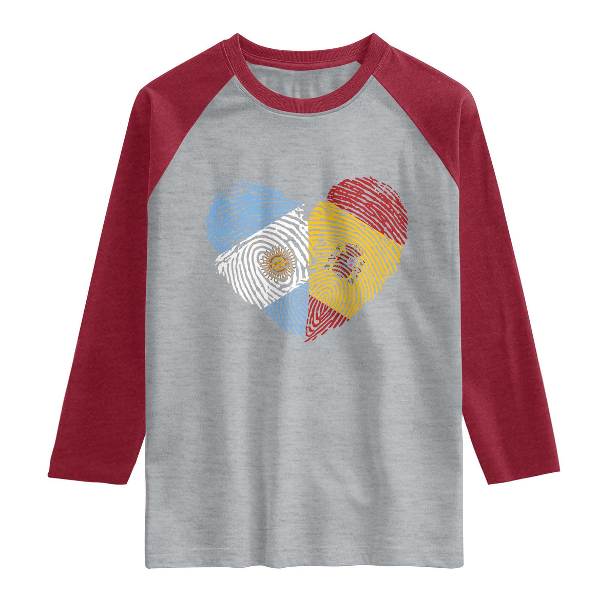 Argentina Spain Flag Mixed Roots Fingerprint Heart Graphic Raglan Shirt Argentine Spanish Dual Heritage Hispanic Pride Match Day