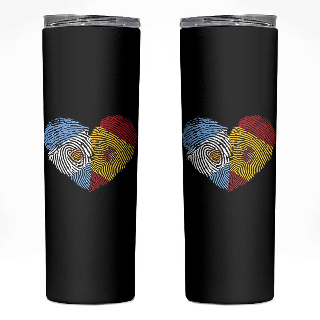 Argentina Spain Flag Mixed Roots Fingerprint Heart Graphic Skinny Tumbler Argentine Spanish Dual Heritage Hispanic Pride Match Day
