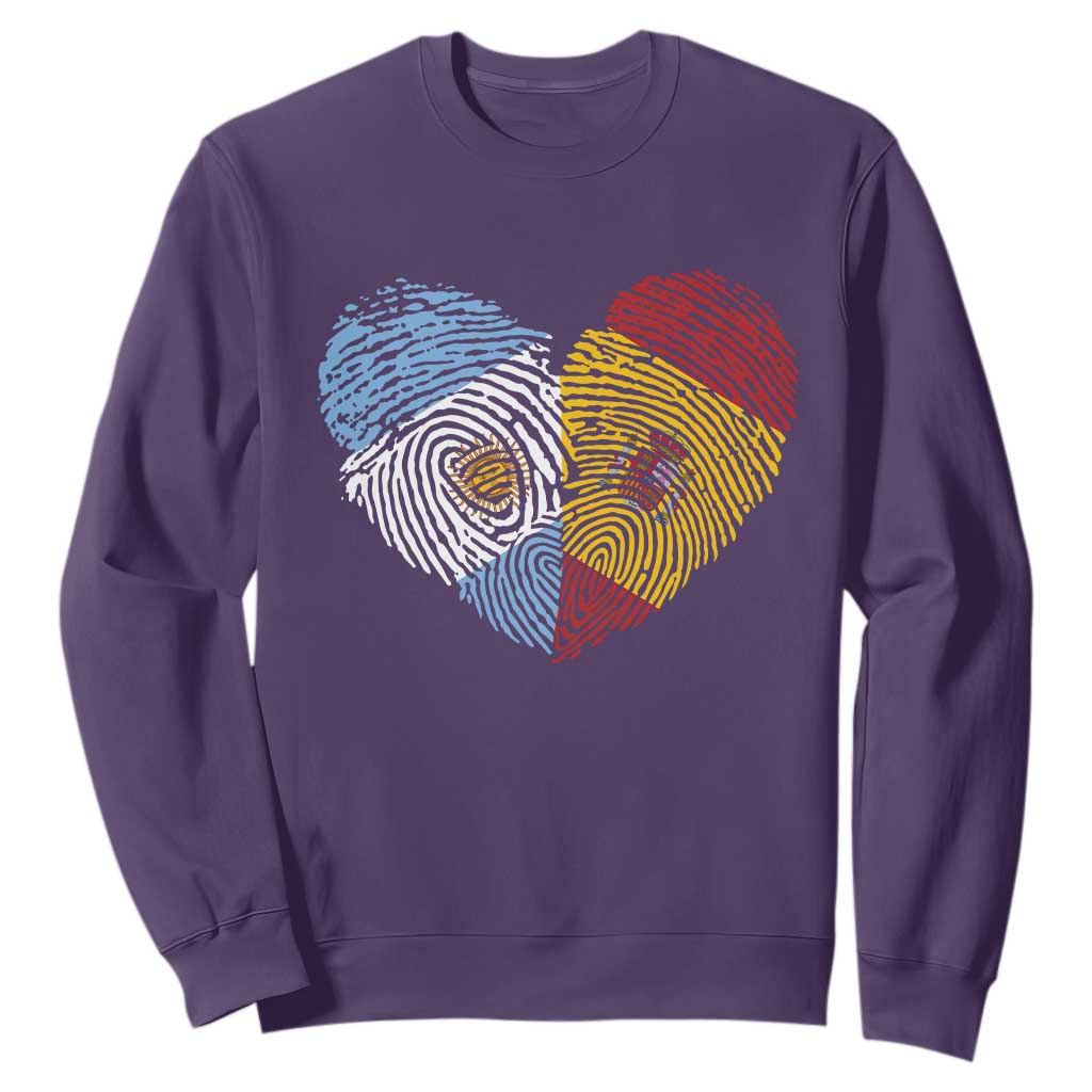 Argentina Spain Flag Mixed Roots Fingerprint Heart Graphic Sweatshirt Argentine Spanish Dual Heritage Hispanic Pride Match Day