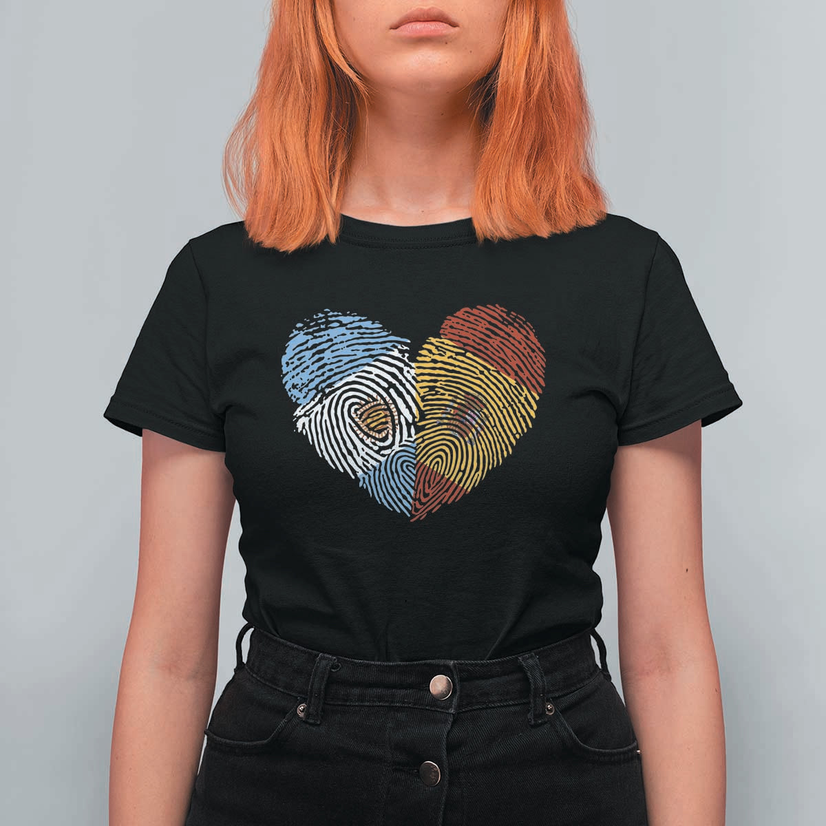 Argentina Spain Flag Mixed Roots Fingerprint Heart Graphic T Shirt For Women Argentine Spanish Dual Heritage Hispanic Pride Match Day TS02