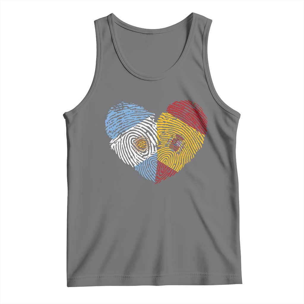 Argentina Spain Flag Mixed Roots Fingerprint Heart Graphic Tank Top Argentine Spanish Dual Heritage Hispanic Pride Match Day