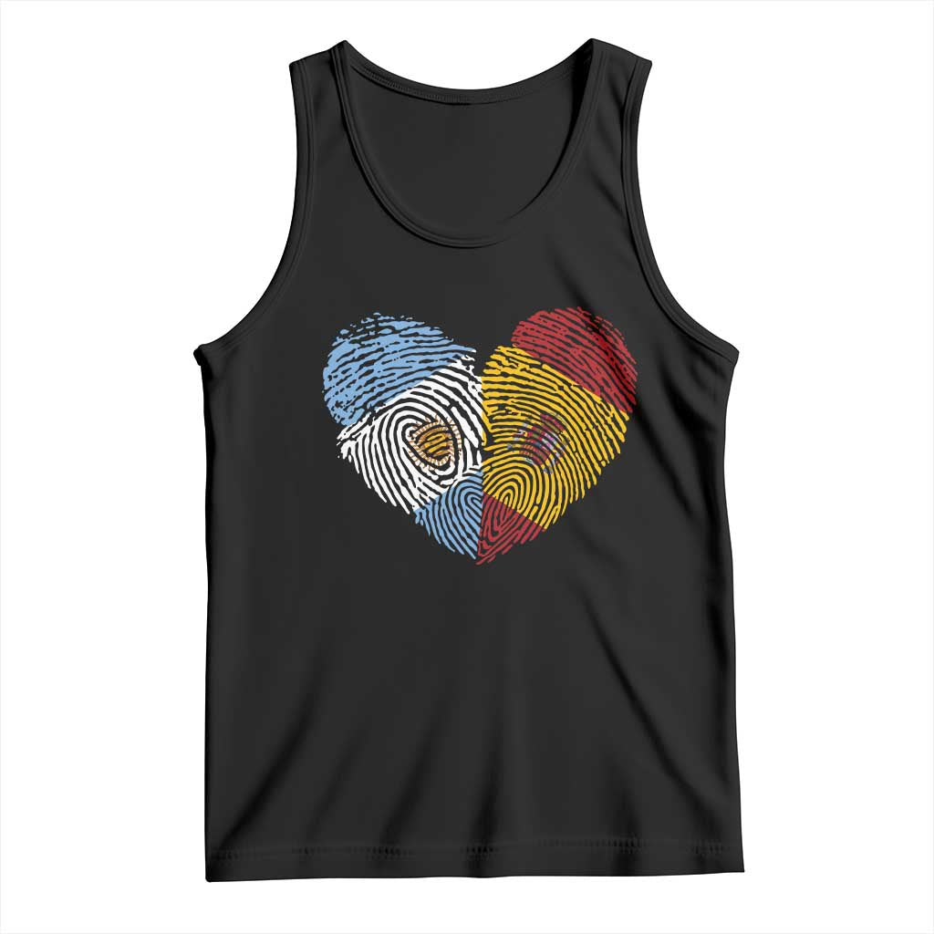 Argentina Spain Flag Mixed Roots Fingerprint Heart Graphic Tank Top Argentine Spanish Dual Heritage Hispanic Pride Match Day