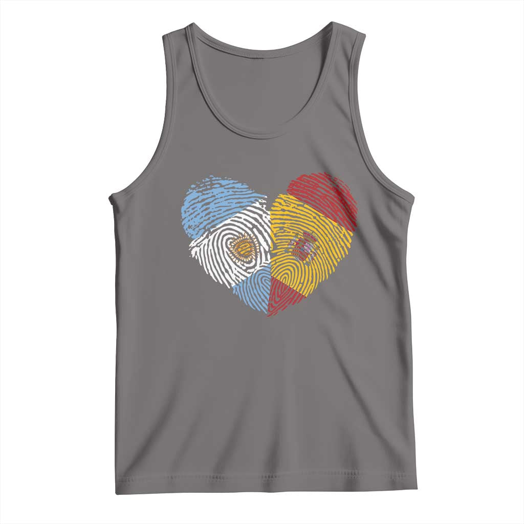 Argentina Spain Flag Mixed Roots Fingerprint Heart Graphic Tank Top Argentine Spanish Dual Heritage Hispanic Pride Match Day