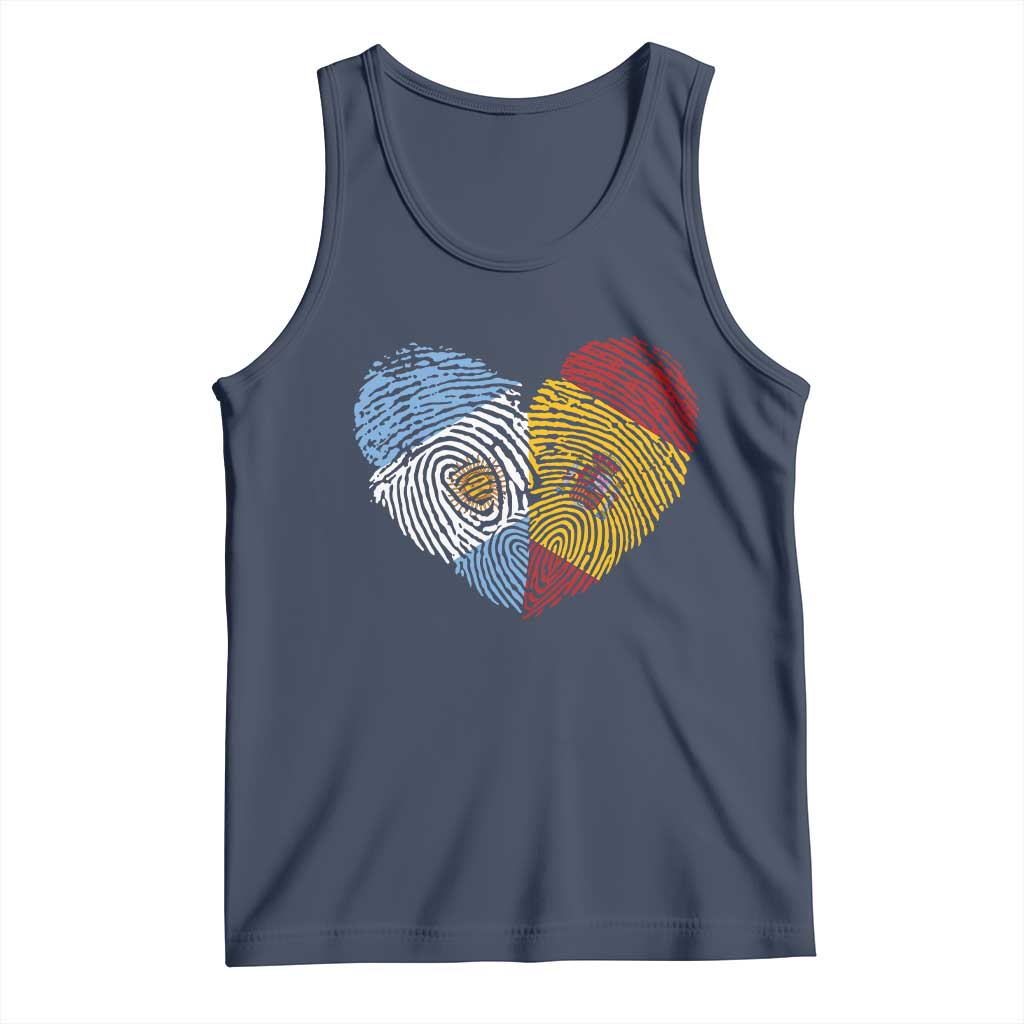 Argentina Spain Flag Mixed Roots Fingerprint Heart Graphic Tank Top Argentine Spanish Dual Heritage Hispanic Pride Match Day
