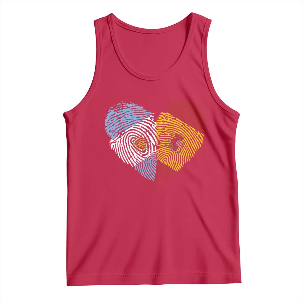 Argentina Spain Flag Mixed Roots Fingerprint Heart Graphic Tank Top Argentine Spanish Dual Heritage Hispanic Pride Match Day