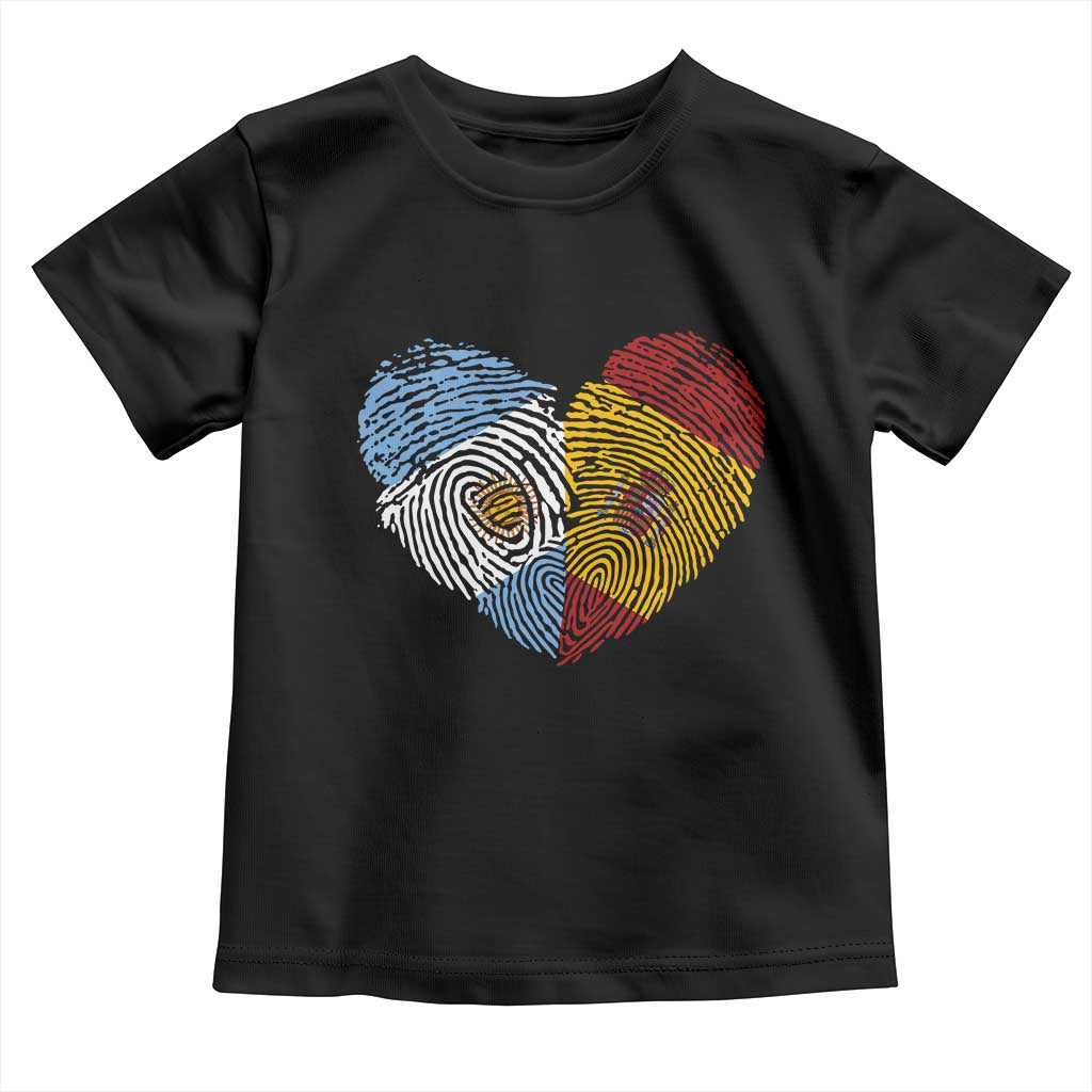 Argentina Spain Flag Mixed Roots Fingerprint Heart Graphic Toddler T Shirt Argentine Spanish Dual Heritage Hispanic Pride Match Day