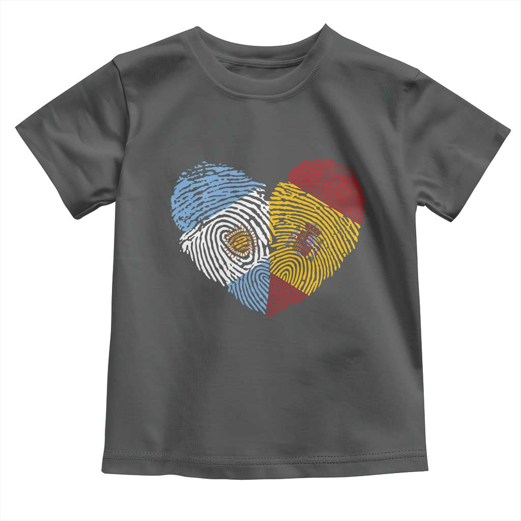 Argentina Spain Flag Mixed Roots Fingerprint Heart Graphic Toddler T Shirt Argentine Spanish Dual Heritage Hispanic Pride Match Day