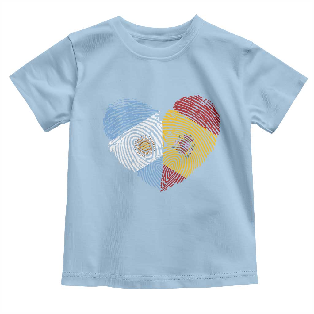 Argentina Spain Flag Mixed Roots Fingerprint Heart Graphic Toddler T Shirt Argentine Spanish Dual Heritage Hispanic Pride Match Day