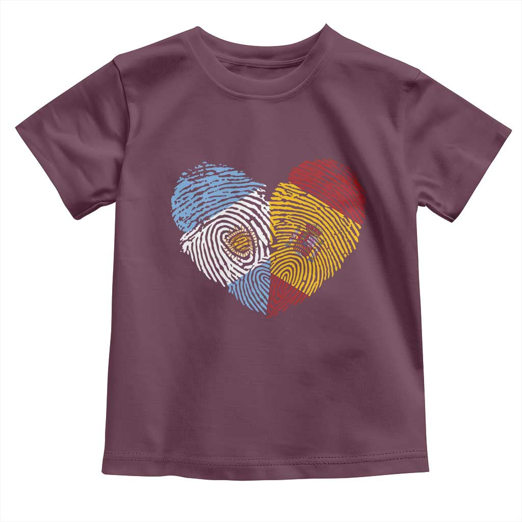Argentina Spain Flag Mixed Roots Fingerprint Heart Graphic Toddler T Shirt Argentine Spanish Dual Heritage Hispanic Pride Match Day
