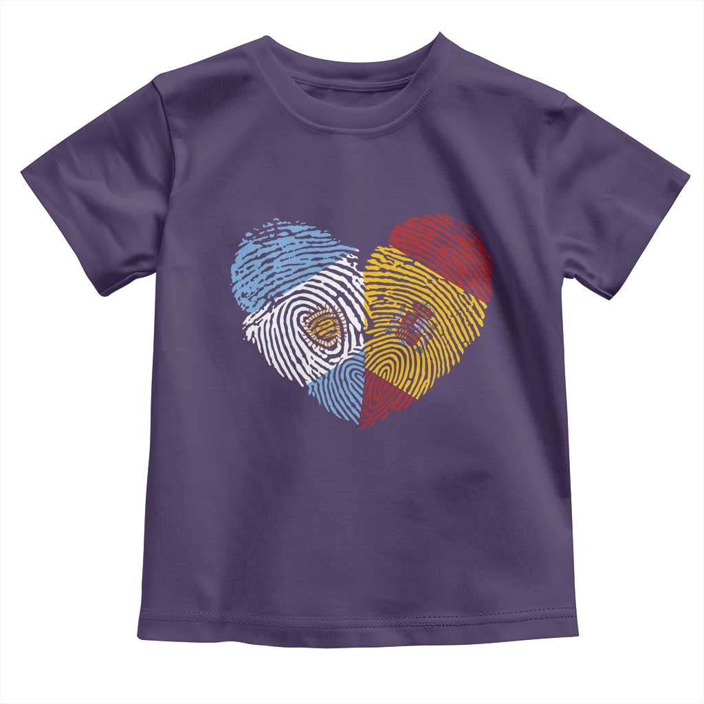Argentina Spain Flag Mixed Roots Fingerprint Heart Graphic Toddler T Shirt Argentine Spanish Dual Heritage Hispanic Pride Match Day