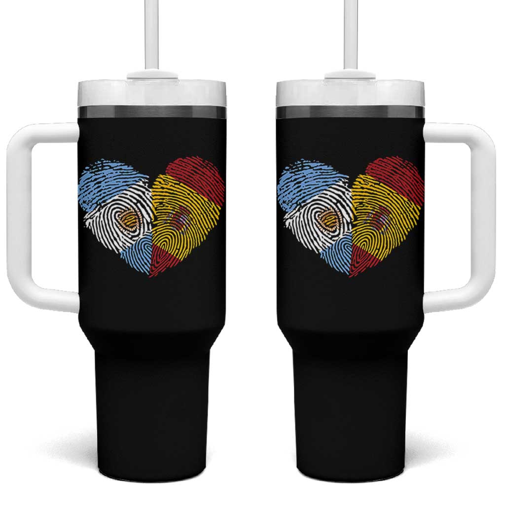 Argentina Spain Flag Mixed Roots Fingerprint Heart Graphic Tumbler With Handle Argentine Spanish Dual Heritage Hispanic Pride Match Day