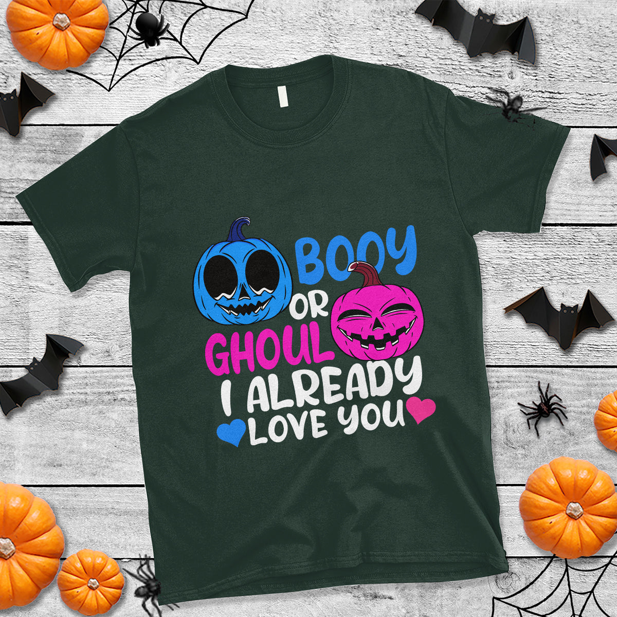 Halloween Gender Reveal T Shirt Boy Or Girl I Already Love You Blue Or Pink Cute Pumpkin Baby Shower - Wonder Print Shop