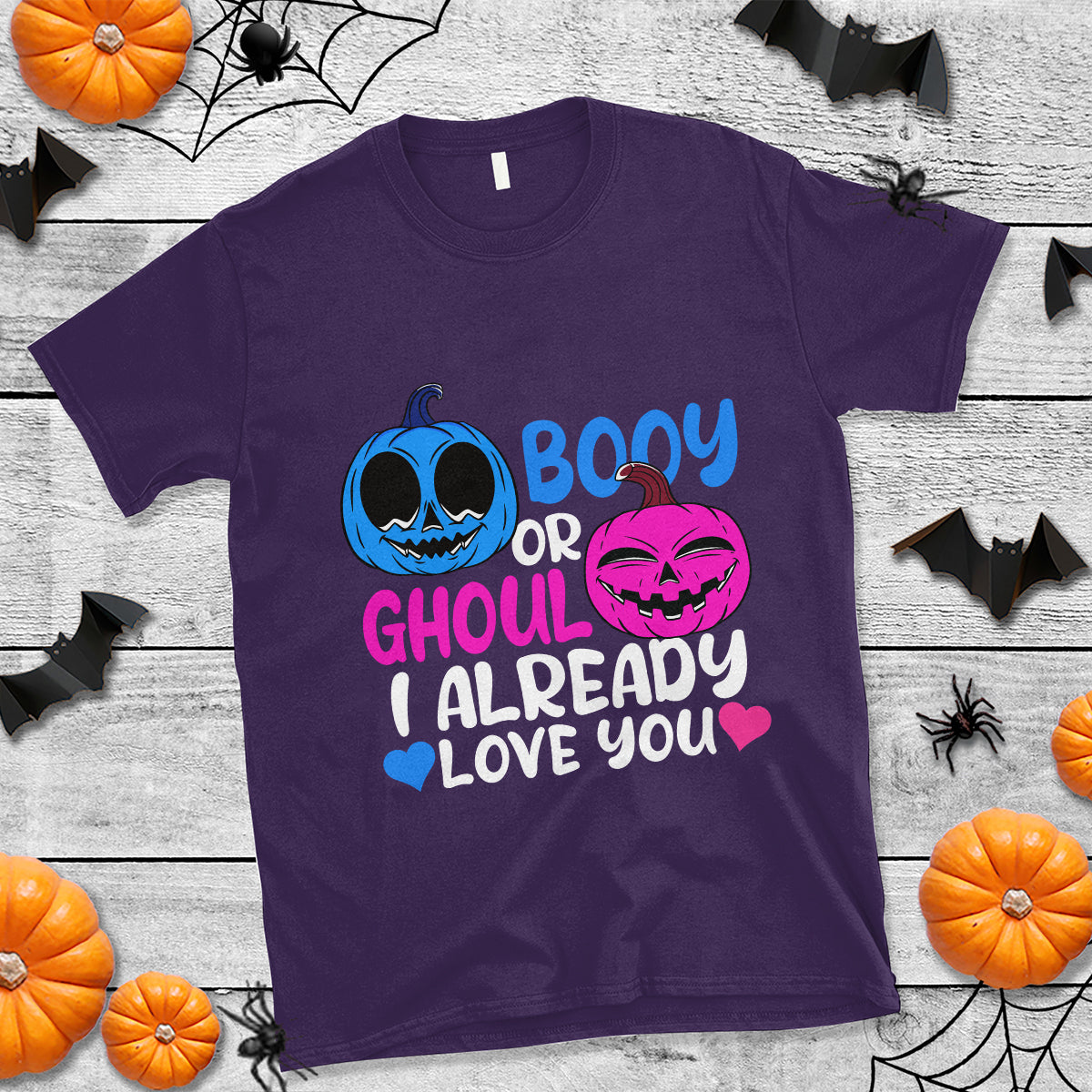 Halloween Gender Reveal T Shirt Boy Or Girl I Already Love You Blue Or Pink Cute Pumpkin Baby Shower - Wonder Print Shop