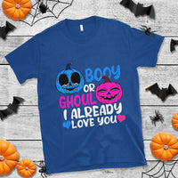 Halloween Gender Reveal T Shirt Boy Or Girl I Already Love You Blue Or Pink Cute Pumpkin Baby Shower - Wonder Print Shop