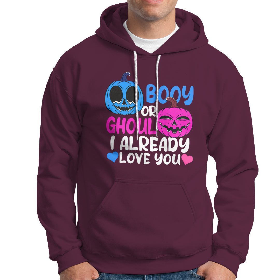 Halloween Gender Reveal Hoodie Boy Or Girl I Already Love You Blue Or Pink Cute Pumpkin Baby Shower - Wonder Print Shop