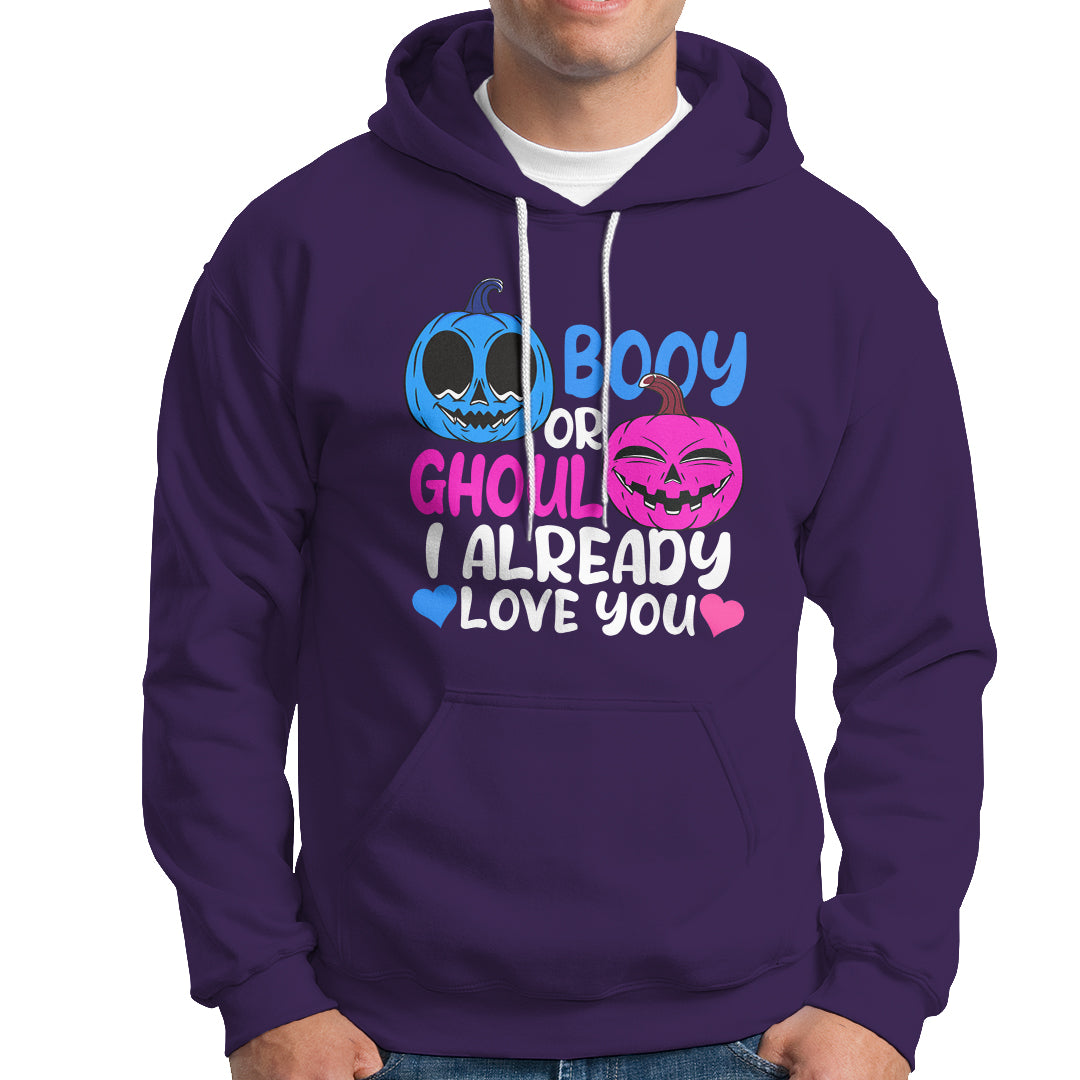 Halloween Gender Reveal Hoodie Boy Or Girl I Already Love You Blue Or Pink Cute Pumpkin Baby Shower - Wonder Print Shop