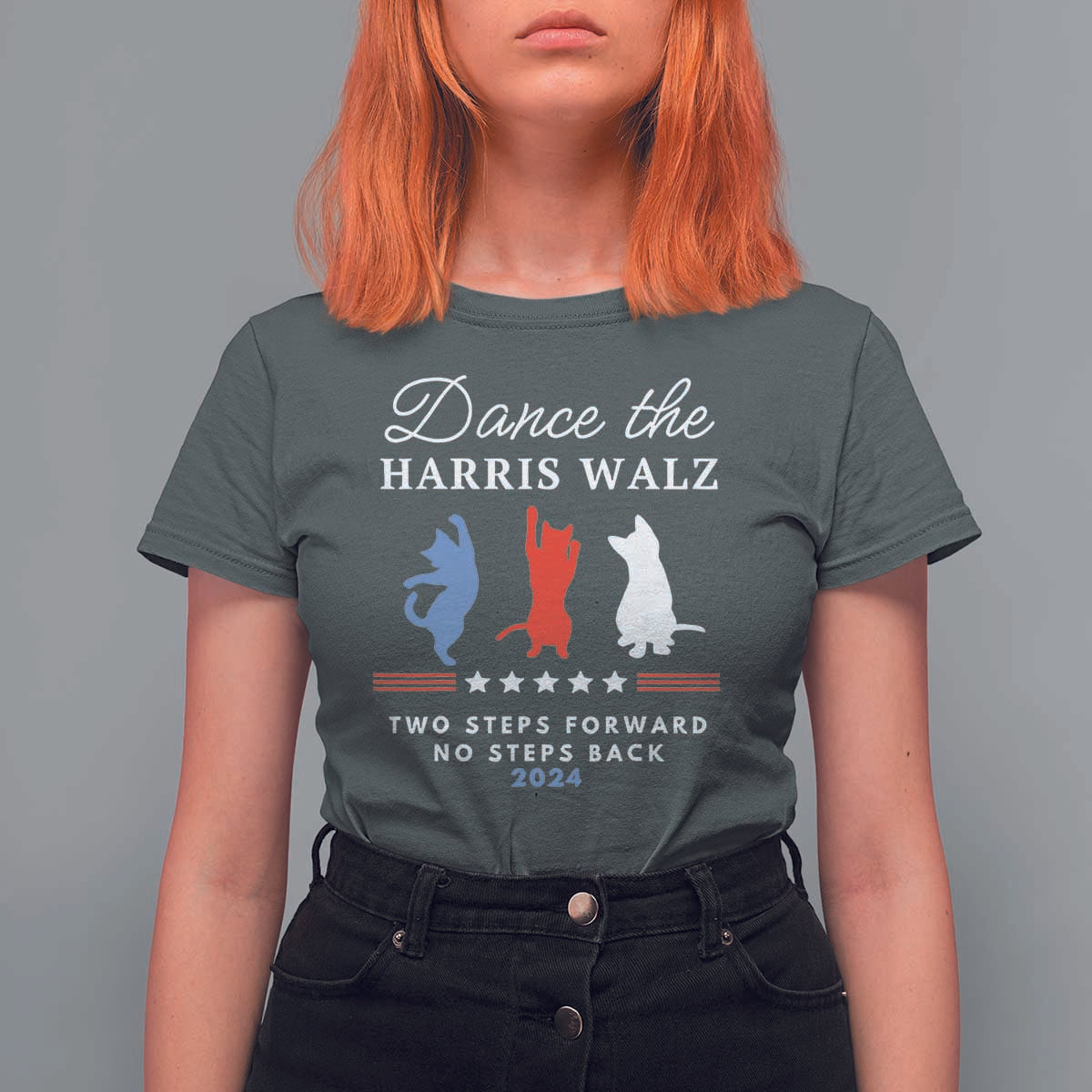 Dance The Harris Walz 2024 T Shirt For Women Two Steps Forward No Steps Back - Wonder Print Shop