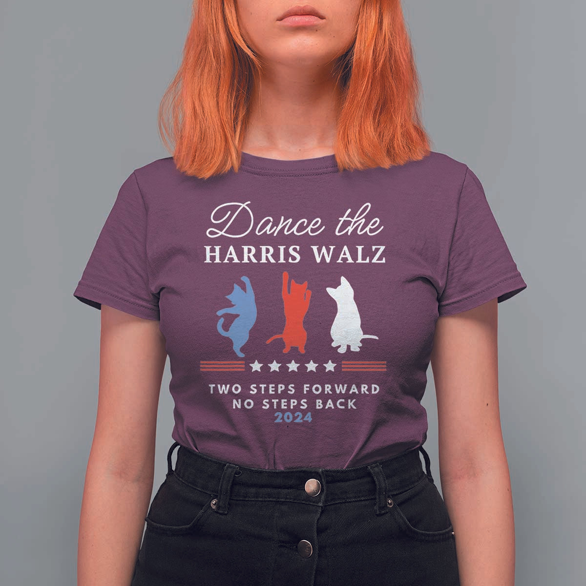Dance The Harris Walz 2024 T Shirt For Women Two Steps Forward No Steps Back - Wonder Print Shop