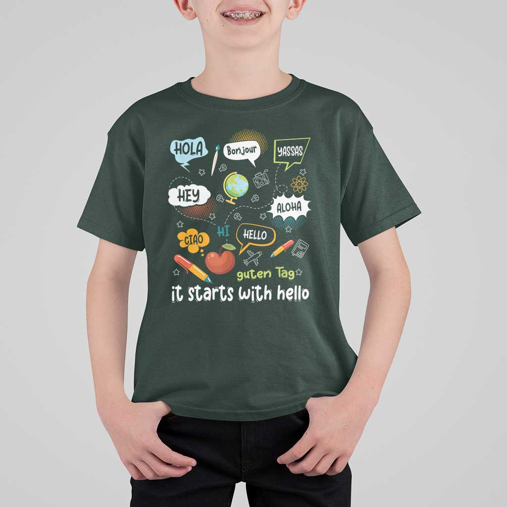 Inclusion Matters T Shirt For Kid It Starts With Hello In Languages - Wonder Print Shop