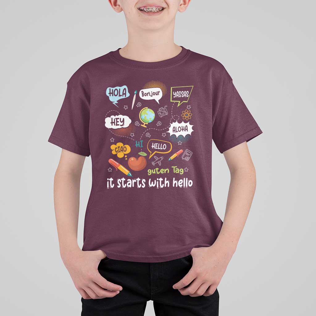 Inclusion Matters T Shirt For Kid It Starts With Hello In Languages - Wonder Print Shop