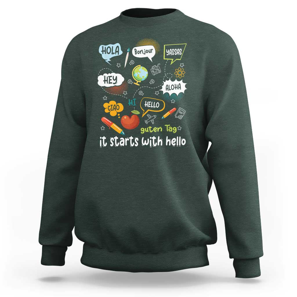 Inclusion Matters Sweatshirt It Starts With Hello In Languages - Wonder Print Shop