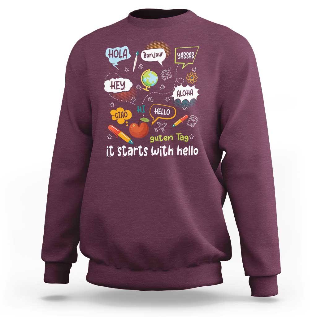 Inclusion Matters Sweatshirt It Starts With Hello In Languages - Wonder Print Shop