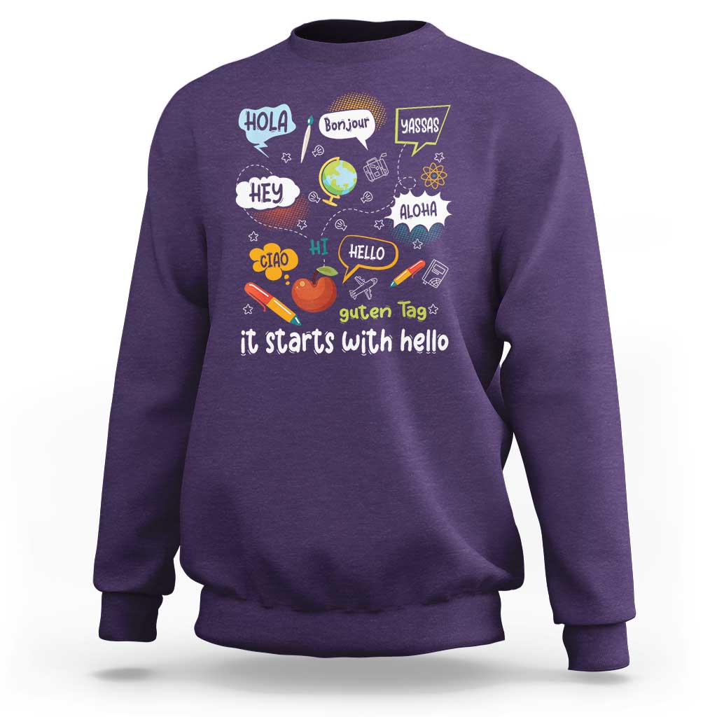 Inclusion Matters Sweatshirt It Starts With Hello In Languages - Wonder Print Shop