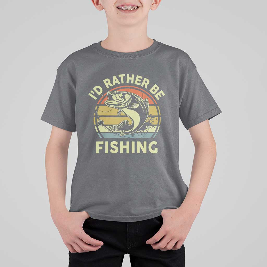 Funny Bass Fishing T Shirt For Kid I'd Rather Be Fishing Retro Vintage - Wonder Print Shop