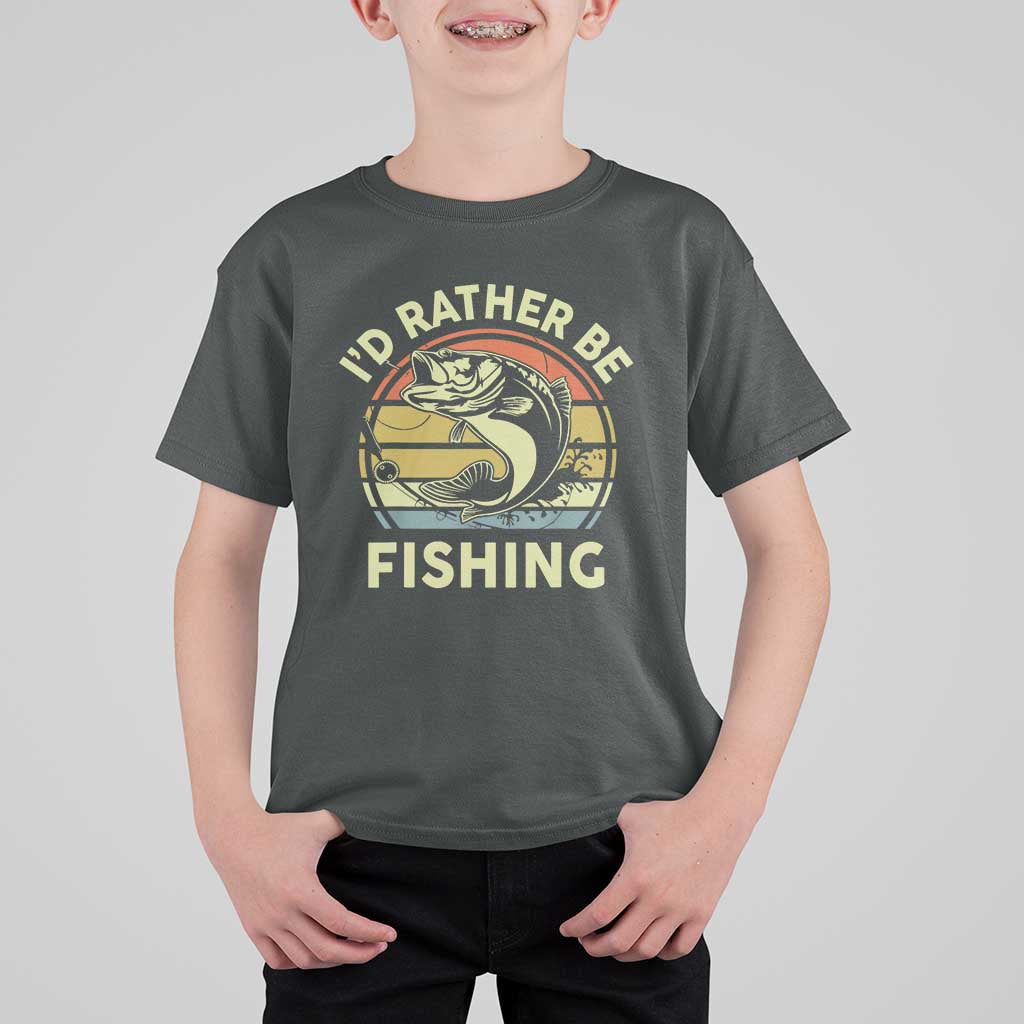 Funny Bass Fishing T Shirt For Kid I'd Rather Be Fishing Retro Vintage - Wonder Print Shop
