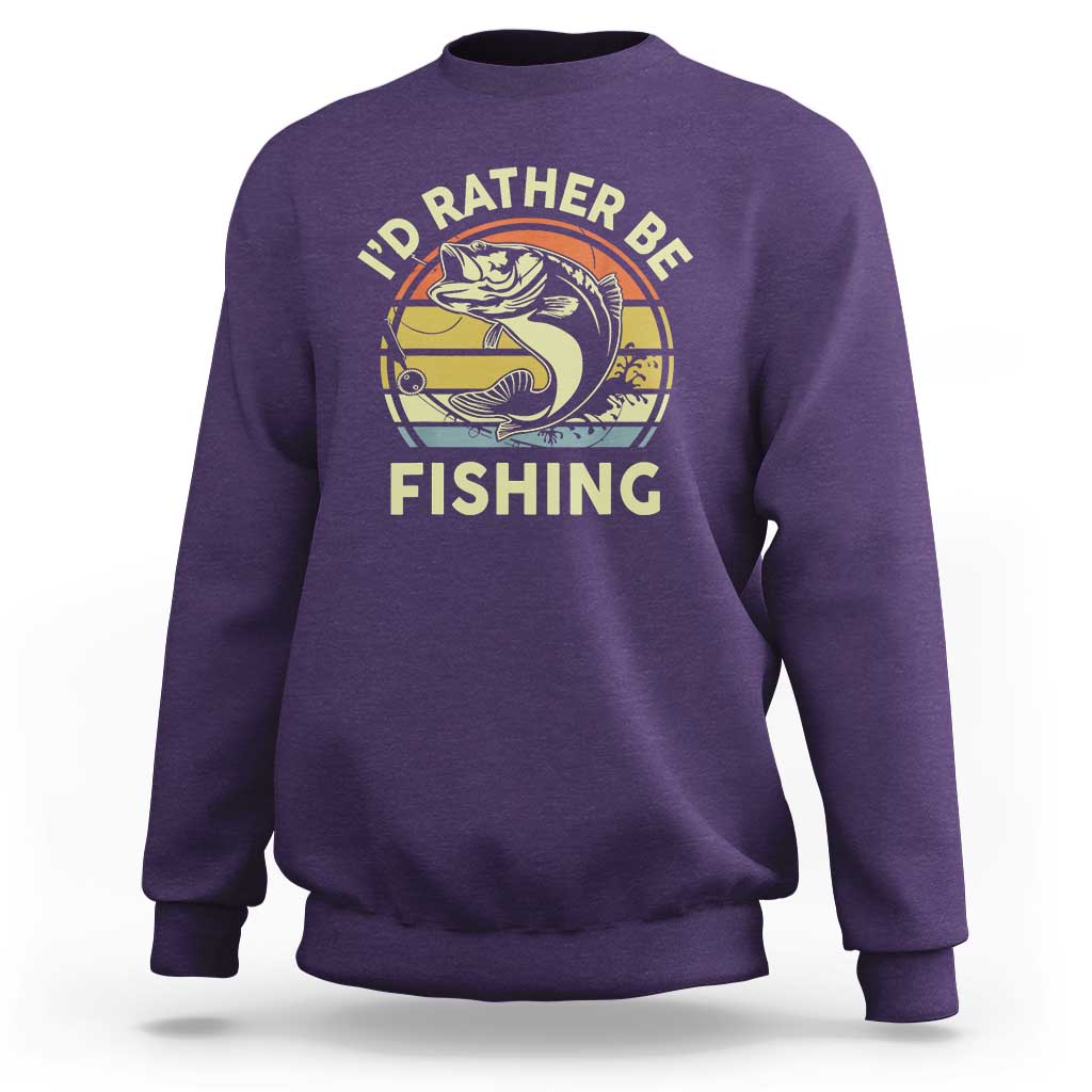 Funny Bass Fishing Sweatshirt I'd Rather Be Fishing Retro Vintage - Wonder Print Shop