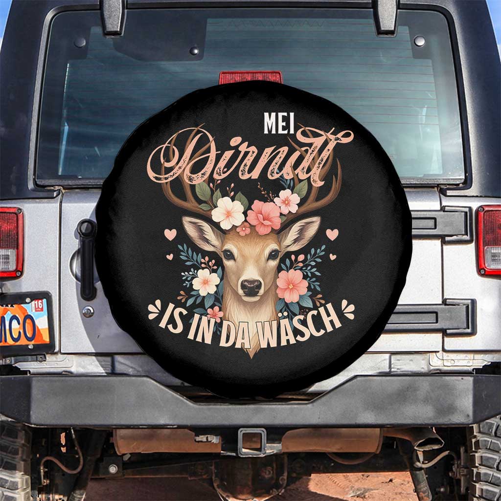 Funny Oktoberfest Deer Spare Tire Cover Mei Dirndl Is In Da Wasch German Bavarian Costume - Wonder Print Shop