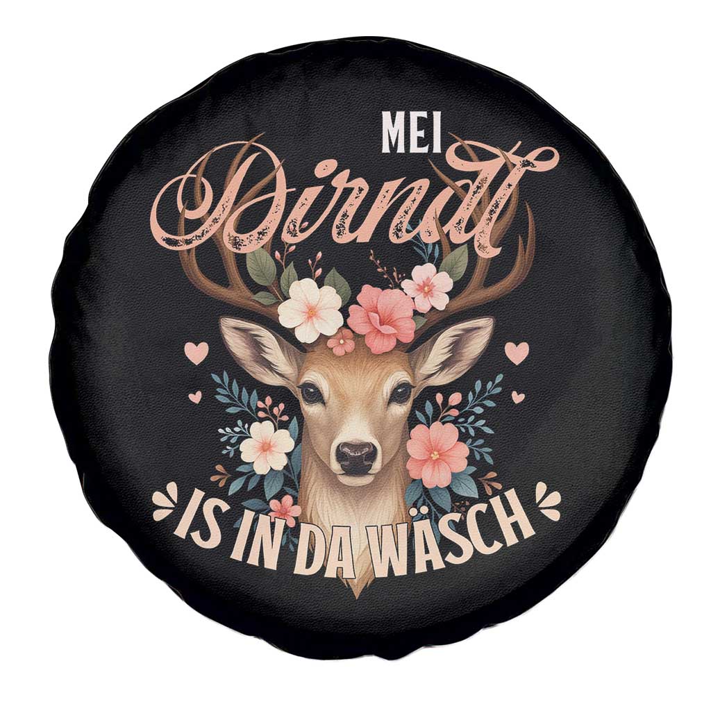 Funny Oktoberfest Deer Spare Tire Cover Mei Dirndl Is In Da Wasch German Bavarian Costume - Wonder Print Shop