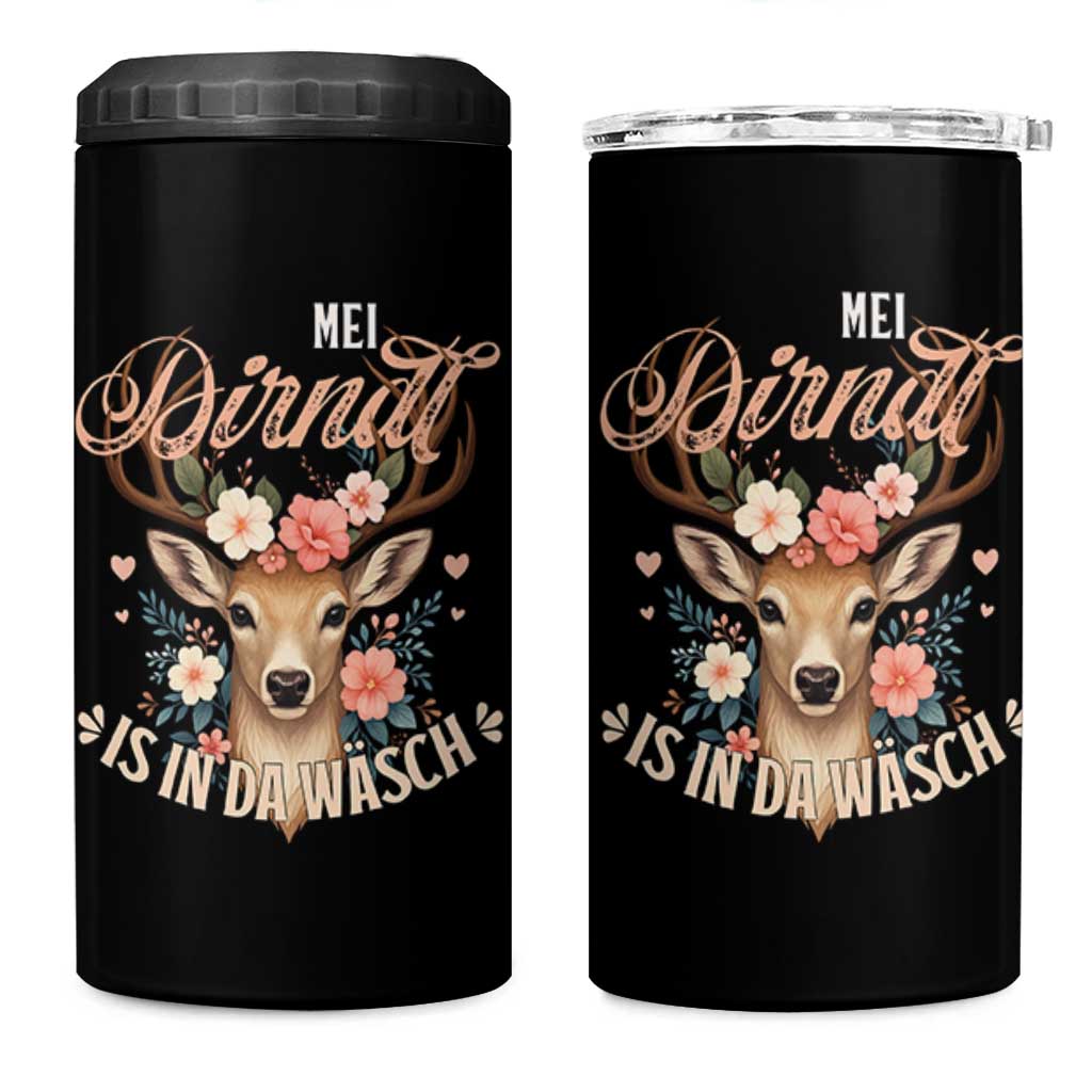 Funny Oktoberfest Deer 4 in 1 Can Cooler Tumbler Mei Dirndl Is In Da Wasch German Bavarian Costume - Wonder Print Shop