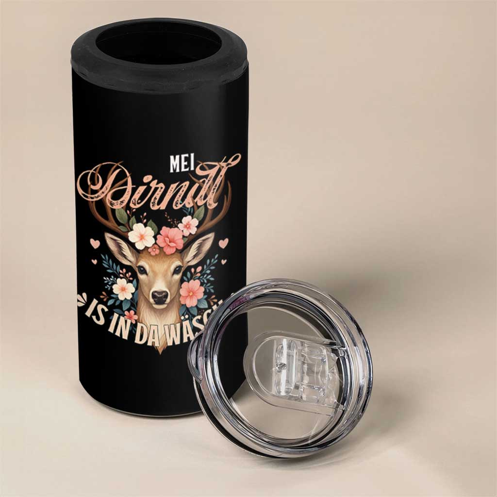 Funny Oktoberfest Deer 4 in 1 Can Cooler Tumbler Mei Dirndl Is In Da Wasch German Bavarian Costume - Wonder Print Shop