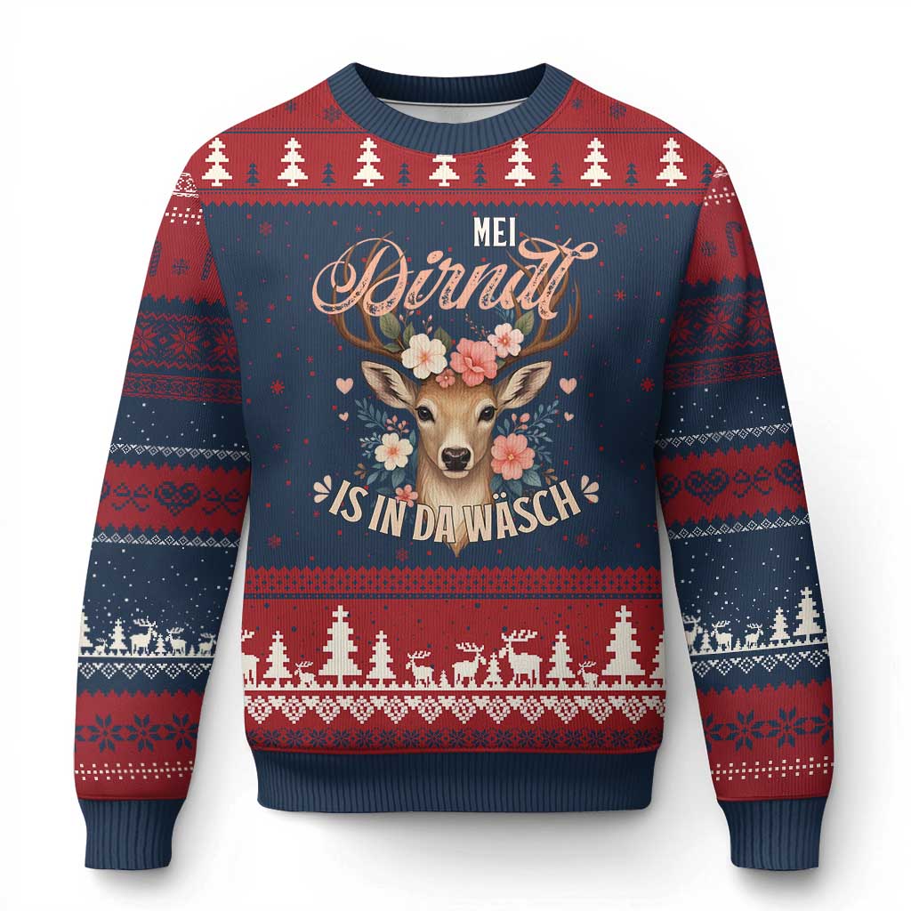 Funny Oktoberfest Deer Ugly Christmas Sweater Mei Dirndl Is In Da Wasch German Bavarian Costume - Wonder Print Shop