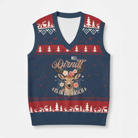 Funny Oktoberfest Deer V-Neck Knit Sweater Vest Mei Dirndl Is In Da Wasch German Bavarian Costume - Wonder Print Shop