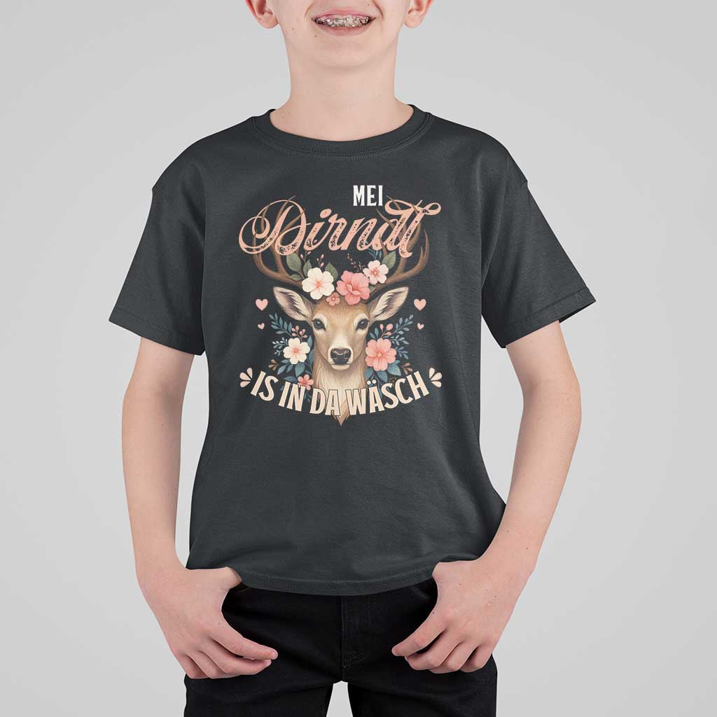 Funny Oktoberfest Deer T Shirt For Kid Mei Dirndl Is In Da Wasch German Bavarian Costume - Wonder Print Shop