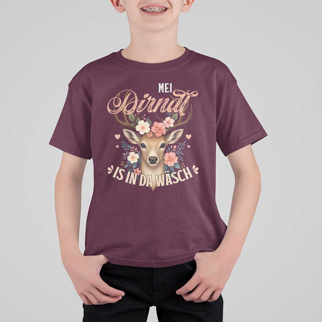 Funny Oktoberfest Deer T Shirt For Kid Mei Dirndl Is In Da Wasch German Bavarian Costume - Wonder Print Shop