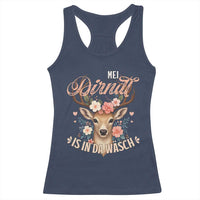 Funny Oktoberfest Deer Racerback Tank Top Mei Dirndl Is In Da Wasch German Bavarian Costume - Wonder Print Shop