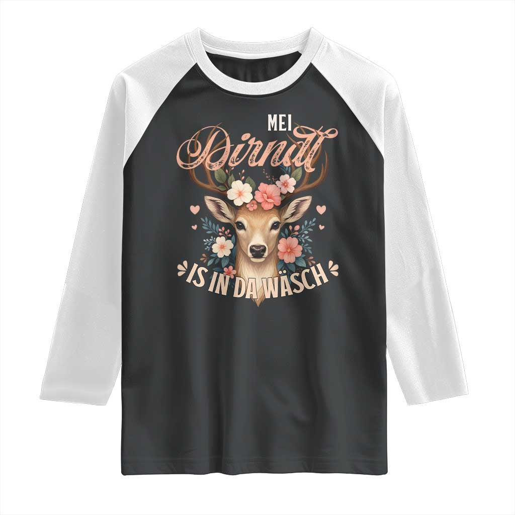 Funny Oktoberfest Deer Raglan Shirt Mei Dirndl Is In Da Wasch German Bavarian Costume - Wonder Print Shop