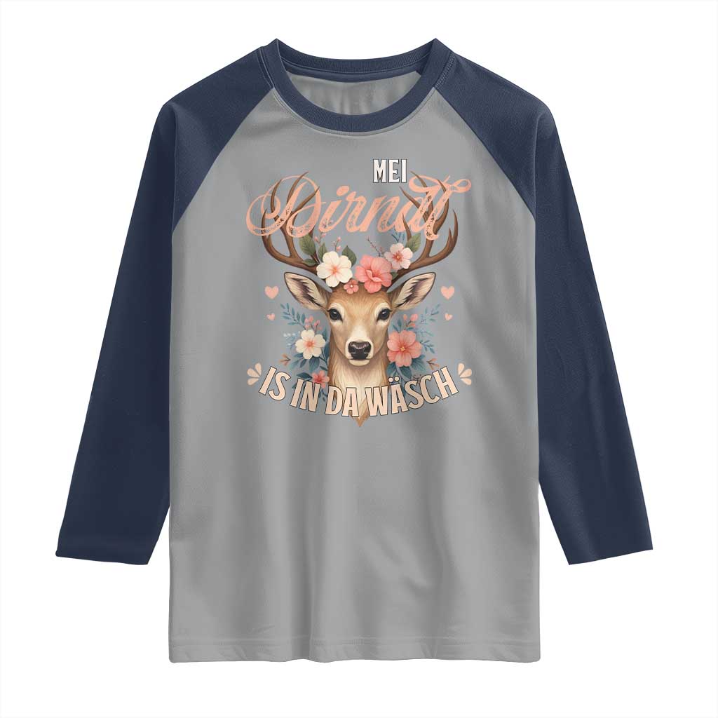 Funny Oktoberfest Deer Raglan Shirt Mei Dirndl Is In Da Wasch German Bavarian Costume - Wonder Print Shop