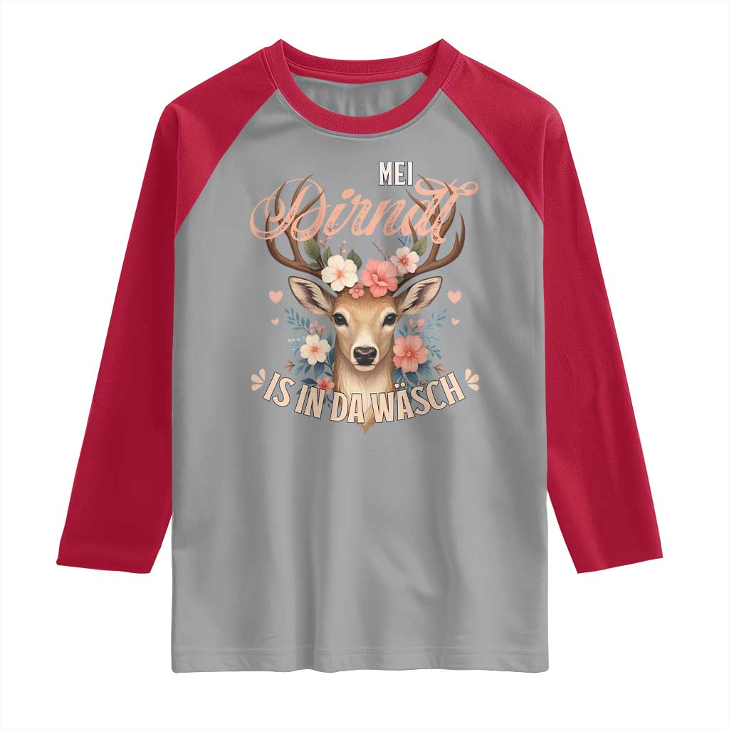 Funny Oktoberfest Deer Raglan Shirt Mei Dirndl Is In Da Wasch German Bavarian Costume - Wonder Print Shop