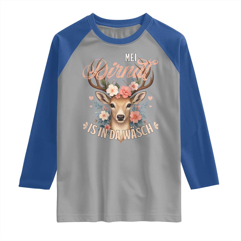 Funny Oktoberfest Deer Raglan Shirt Mei Dirndl Is In Da Wasch German Bavarian Costume - Wonder Print Shop